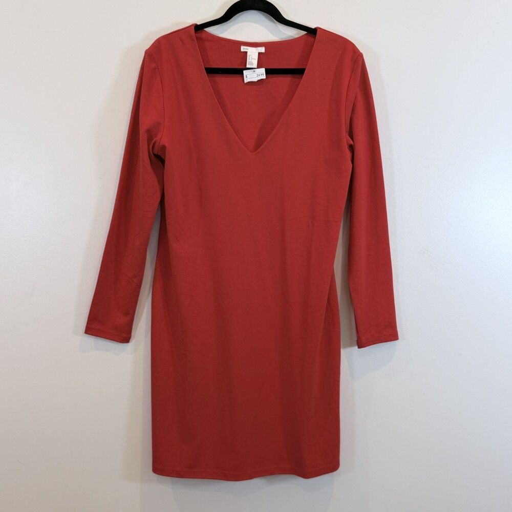 H & M Basic NWT Shift Dress Long Sleeve thick knit Red V-Neck L